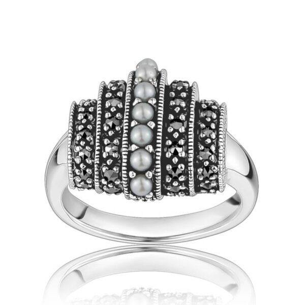 Sterling Silver Marcasite & Pearl Ring
