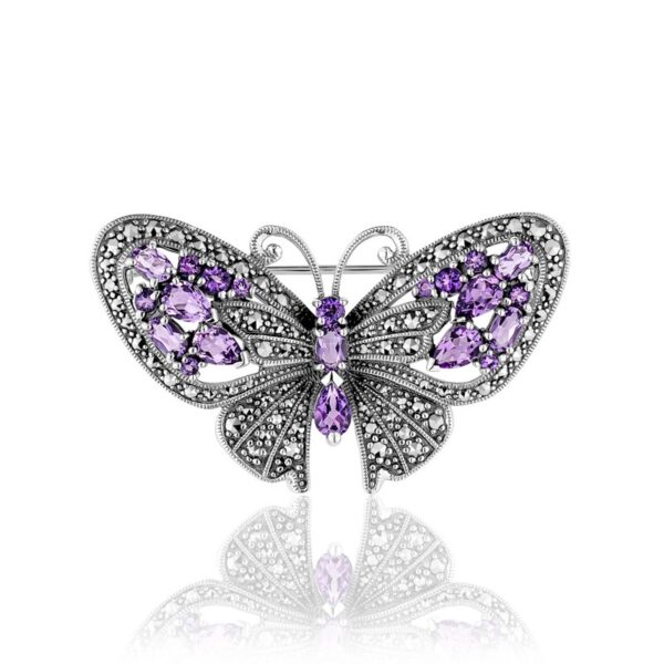 Sterling Silver Amethyst Butterfly Brooch