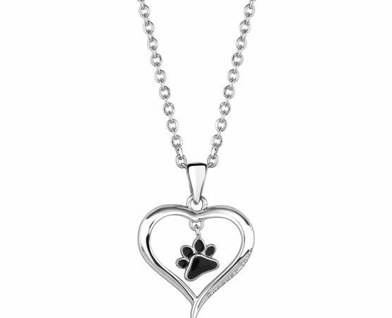 Sterling Silver Heart Paw Necklace
