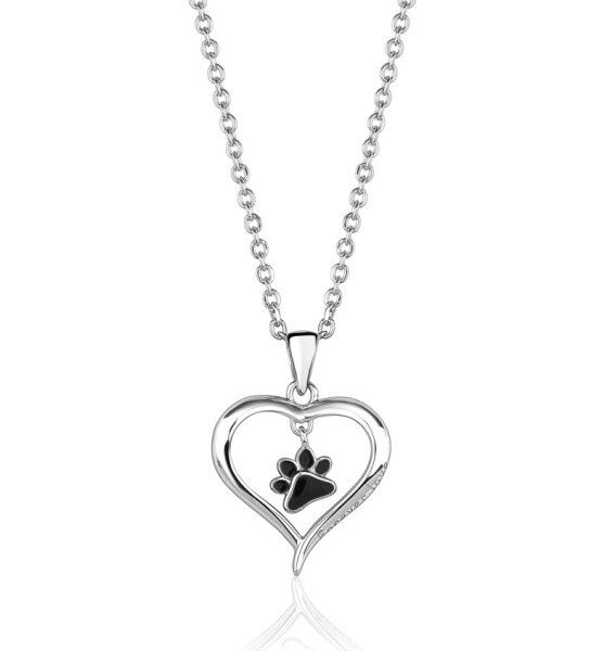 Sterling Silver Heart Paw Necklace