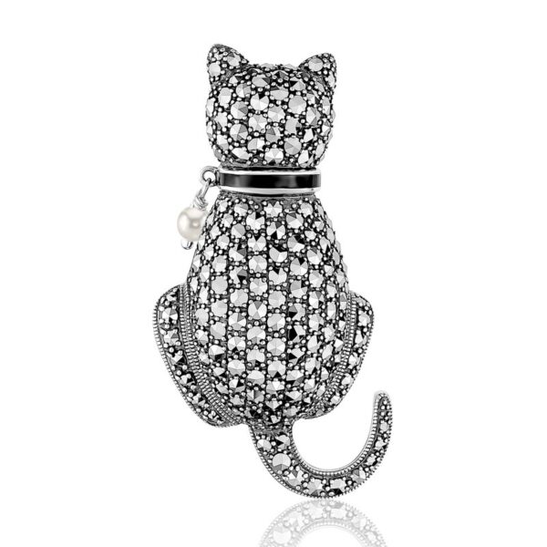 Sterling Silver Marcasite Cat Brooch