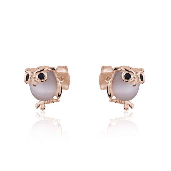 Sterling Silver Rosetone Owl Earrings