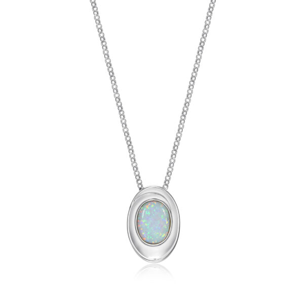 ELLE Silver Oval Created Opal Necklace