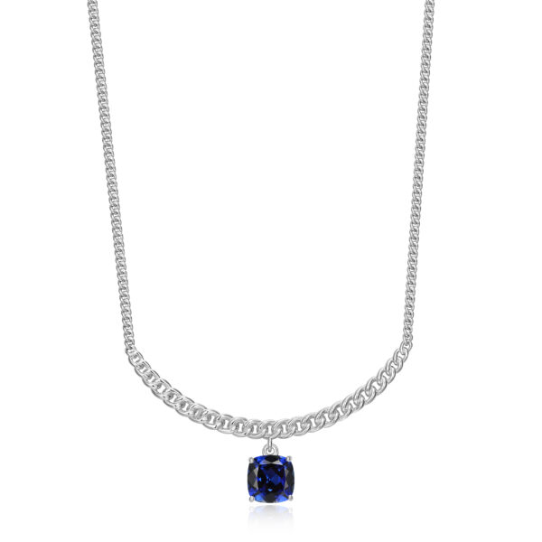 ELLE Silver Link Created Sapphire Necklace