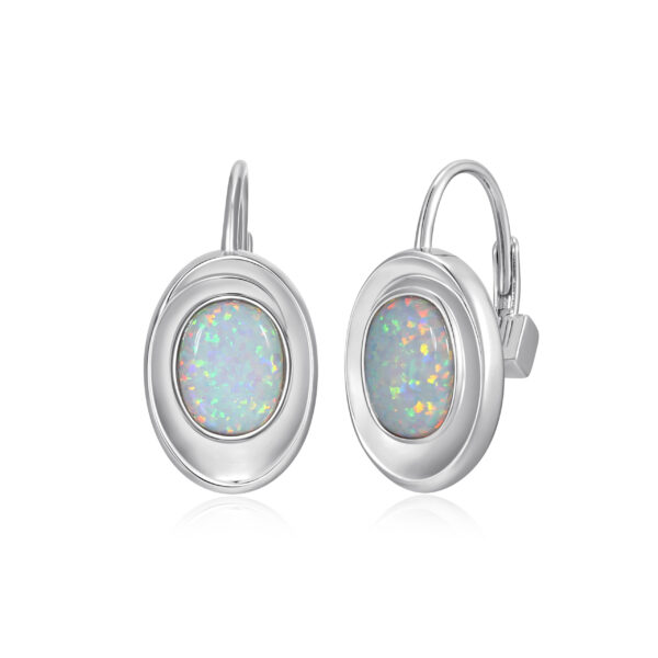 ELLE Silver Oval Created Opal Earrings