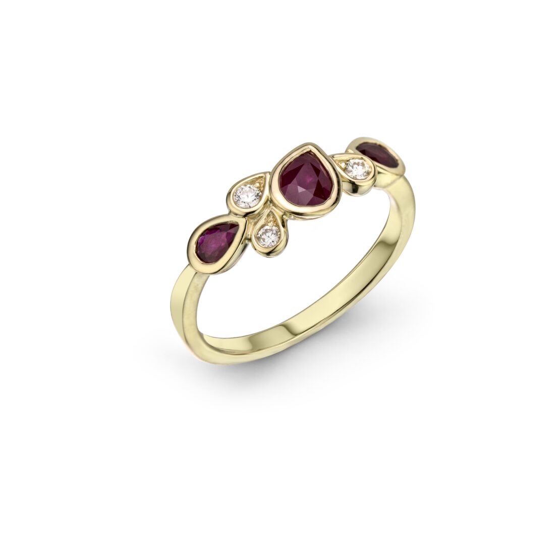 Red Ring Drop Designer Ruby & Diamond Drop Ring - Sapphires Jewellers