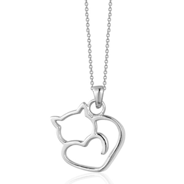Sterling Silver Heart Cat Necklace