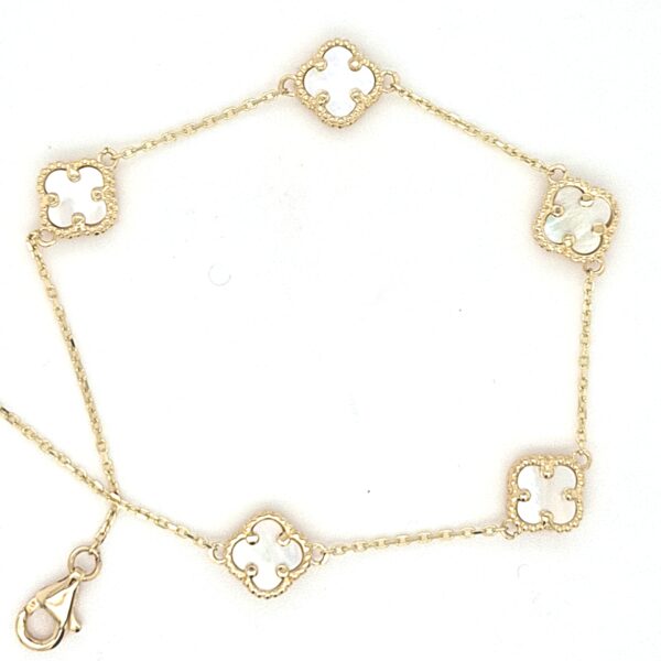Gold CLOVER Mother of Pearl Station Bracelet