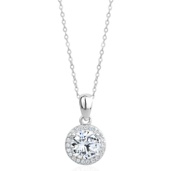 Moissanite Sterling Silver Halo Necklace