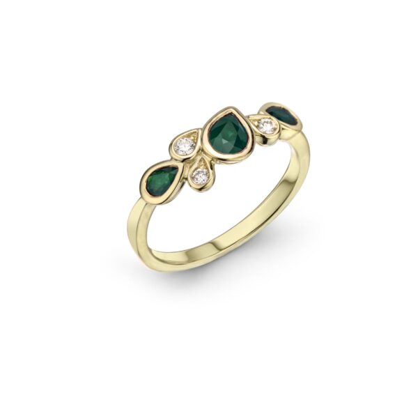 Emerald and Diamond Designer Drop Ring