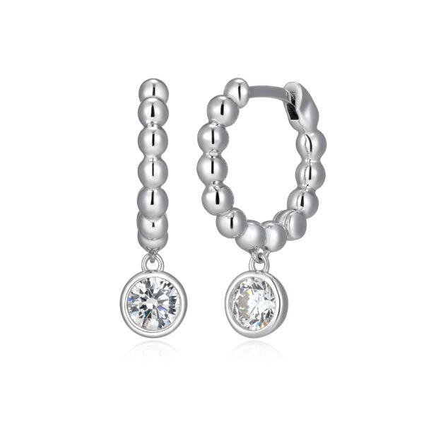 Reign Silver Beaded Huggie with CZ Drop