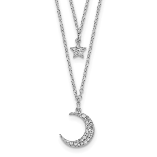 Sterling Silver Moon Star Layered Necklace