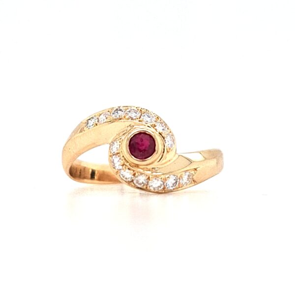 ESTATE 18K Ruby & Diamond Swirl Ring