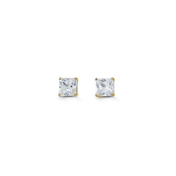 10K Princess Cut CZ Stud Earrings