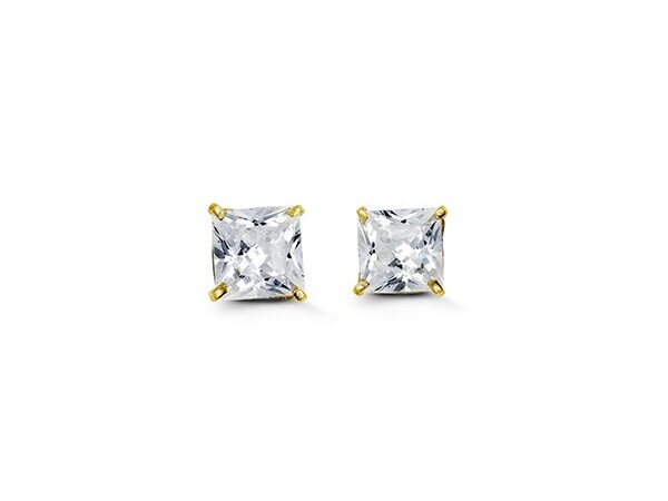 10K Princess Cut CZ Stud Earrings