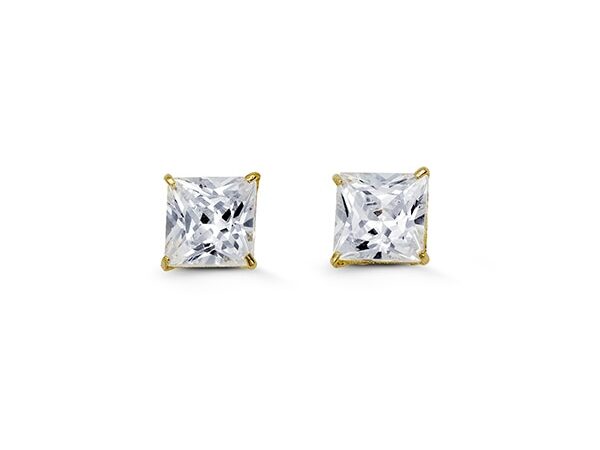 10K Princess Cut CZ Stud Earrings