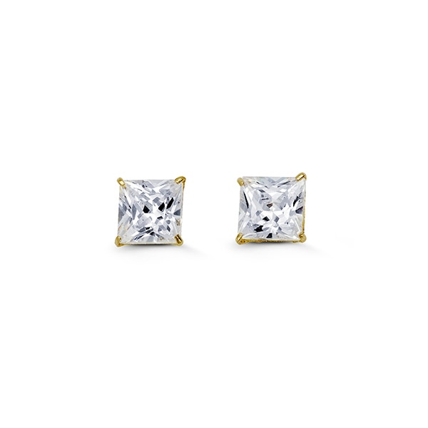 10K Princess Cut CZ Stud Earrings