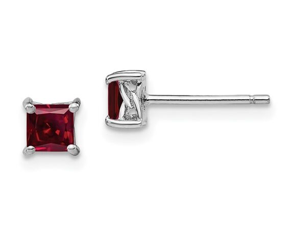 Sterling Silver Created Ruby Stud Earrings