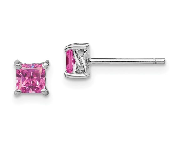Sterling Silver Pink Created Sapphire Stud Earrings