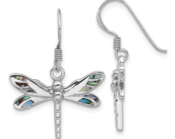 Sterling Silver Abalone Shell Dragonfly Earrings