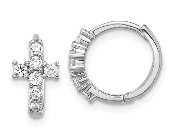 Sterling Silver Cross Huggie Earrings