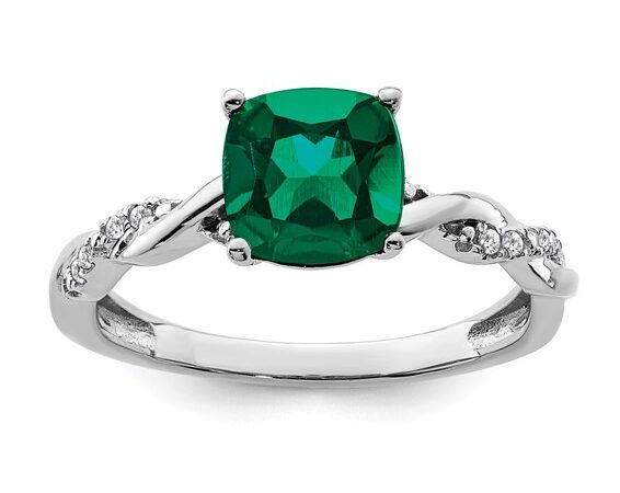 Sterling Silver Created Emerald Ring