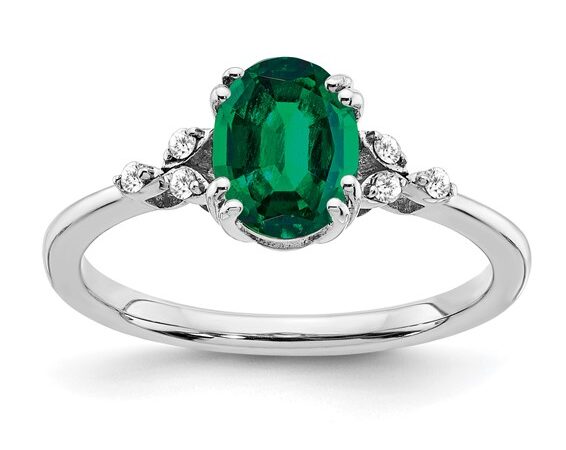 Sterling Silver Created Emerald Ring