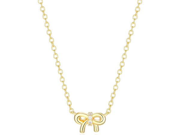 Reign Silver 18K Gold Plated CZ Bow Necklace