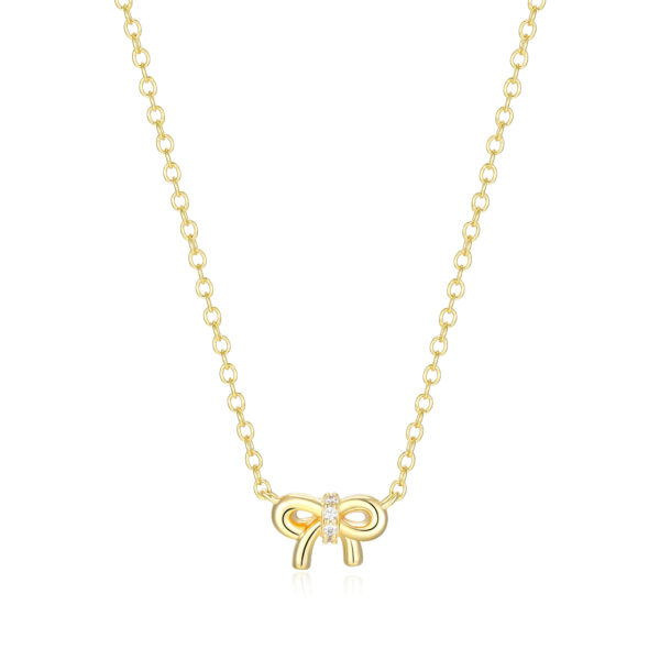 Reign Silver 18K Gold Plated CZ Bow Necklace