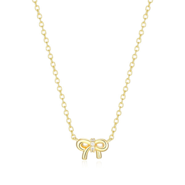 Reign Silver 18K Gold Plated CZ Bow Necklace