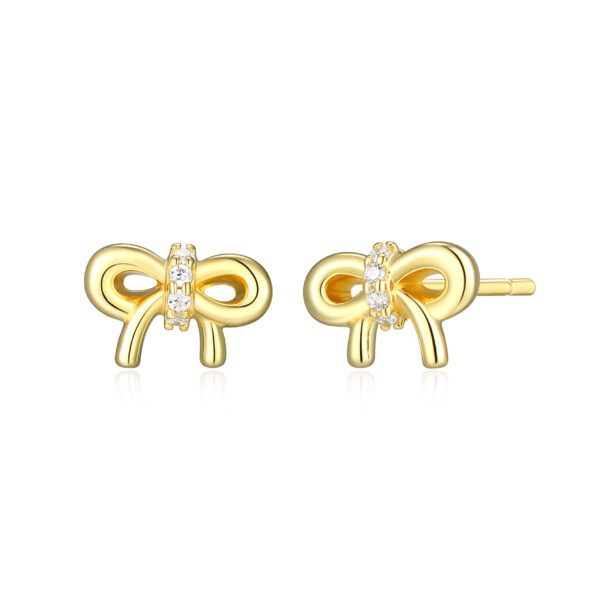 Reign Silver 18K Gold Plated CZ Bow Earrings