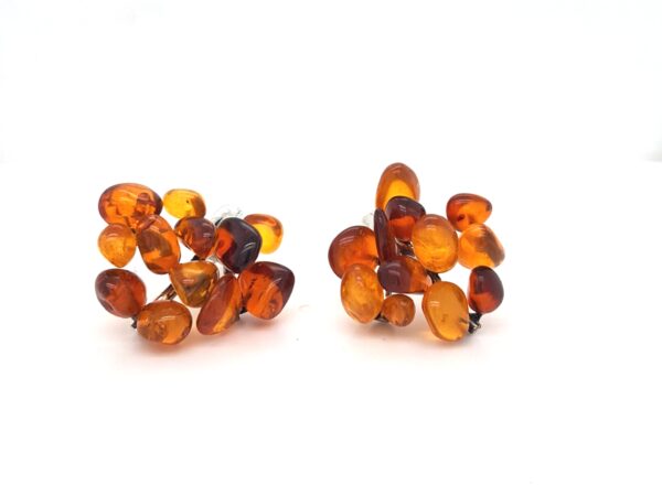 ESTATE Cognac Amber Sterling Silver Earrings