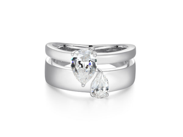 Reign Silver 'Toi et Moi' Pear CZ Ring