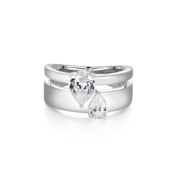 Reign Silver 'Toi et Moi' Pear CZ Ring