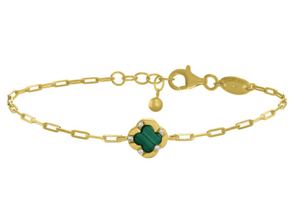Charles Garnier Gold Plated Malachite Clover Bracelet