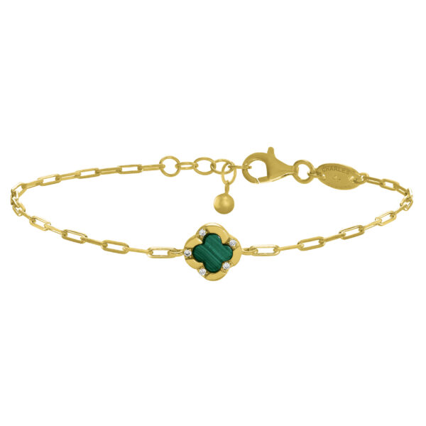 Charles Garnier Gold Plated Malachite Clover Bracelet
