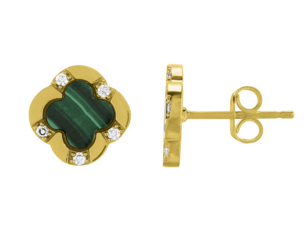 Charles Garnier Gold Plated Malachite Clover Earrings