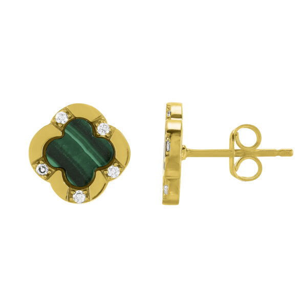 Charles Garnier Gold Plated Malachite Clover Earrings