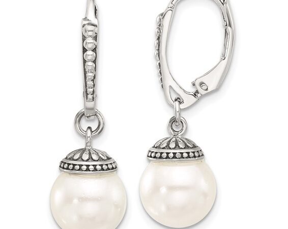 Sterling Silver 'Antiqued' Imitation Pearl Earrings