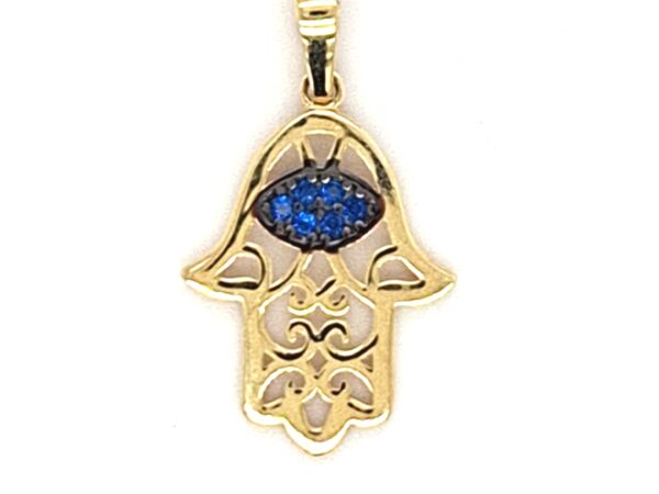 10K Hamsa Hand with Evil Eye Amulet Pendant