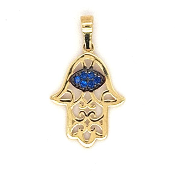 10K Hamsa Hand with Evil Eye Amulet Pendant