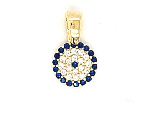 10K Gold Evil Eye Amulet Round Pendant
