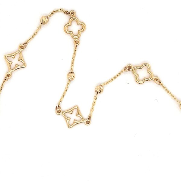 10K Gold Clover & Diamond Cut Bead Bracelet
