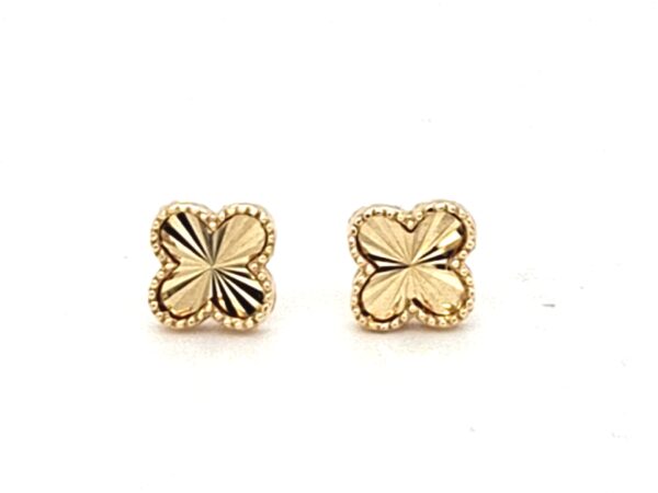 10K Clover Diamond Cut Stud Earrings