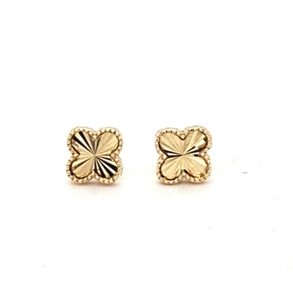 10K Clover Diamond Cut Stud Earrings