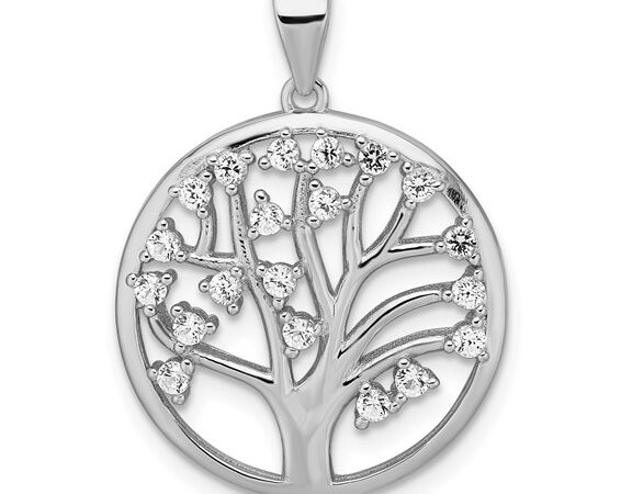 Silver Tree of Life Pendant with White Sapphires