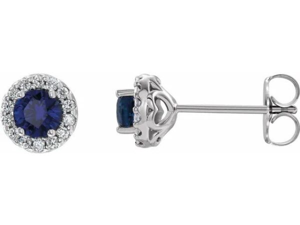 14K Sapphire & Diamond Halo Stud Earrings