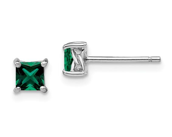 Sterling Silver Created Emerald Stud Earrings