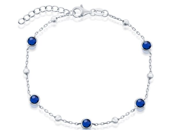 Sterling Silver Blue CZ Station Bracelet