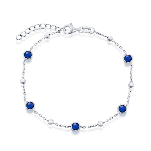 Sterling Silver Blue CZ Station Bracelet
